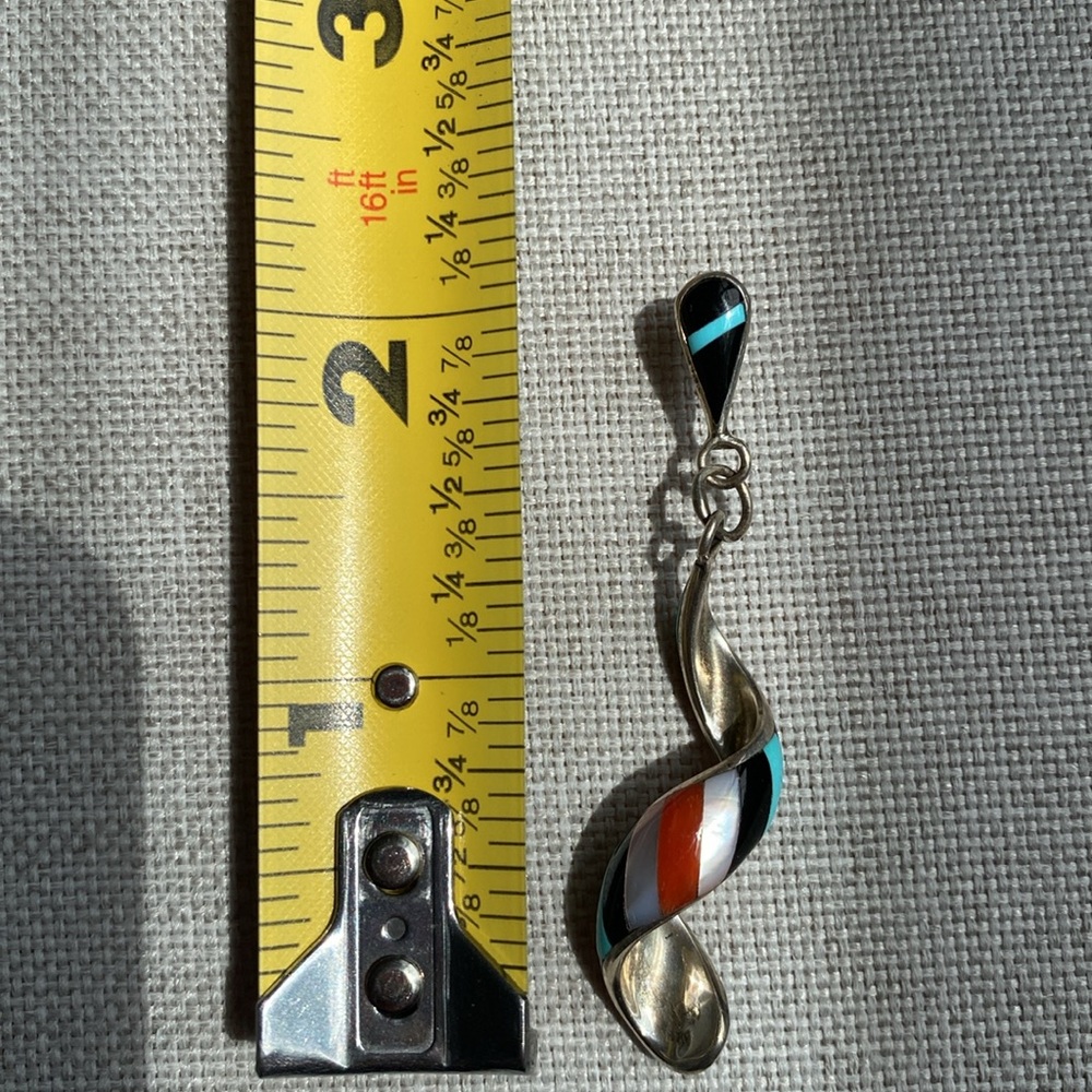 Zuni Multicolor Spiral Inlay Earrings - Picture 4 of 5